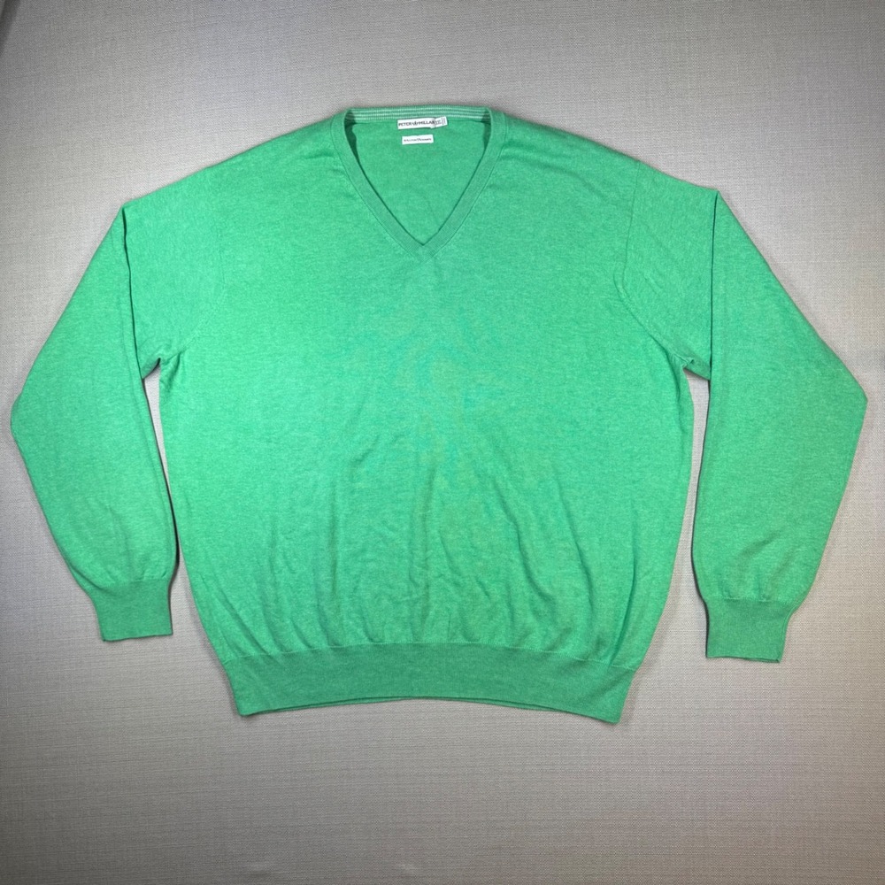 Peter Millar Mens V-Neck Cotton Cashmere Pullover Sweater Mint Green Size XXL